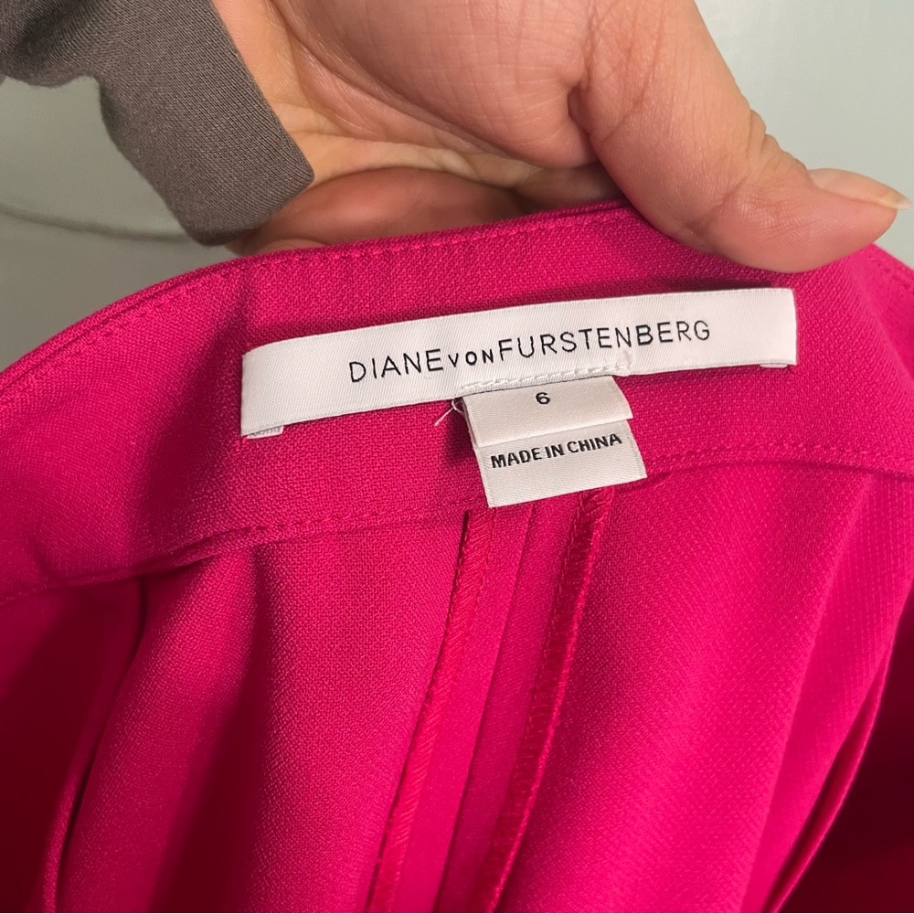 Diane Von Furstenberg Joan Wide Leg Pants Trouser Fuchsia Pink Flare Women Sz 6 - Picture 10 of 11